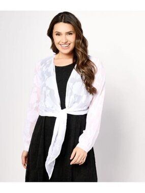 Susan Graver Womes Top Shrug Sz XXS Clip Jacquard Chiffon Long Sleeve A644493